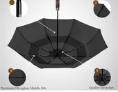 Balios parasol składany z drewnianą rączką – automatyczny, czarny – zdjęcie 5