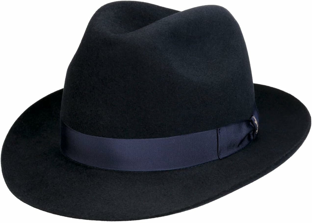 Borsalino kapelusz fedora z filcu zajęczego – włoski, niebieski, uniseks