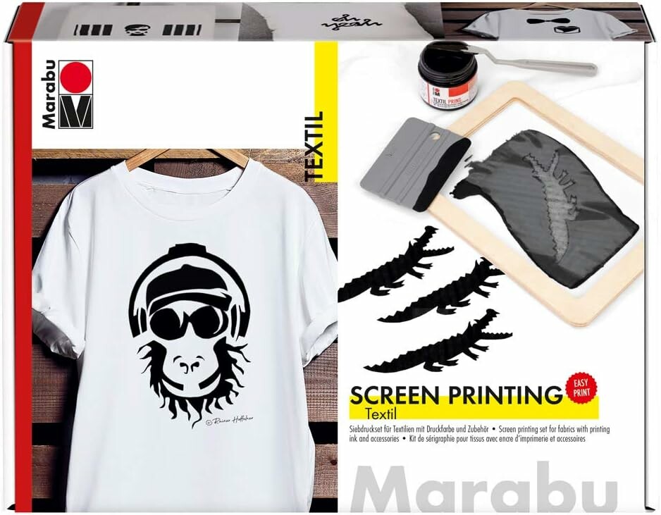 Marabu zestaw do sitodruku na tekstyliach – farba 100 ml, ramka sitowa, rakla i nóż