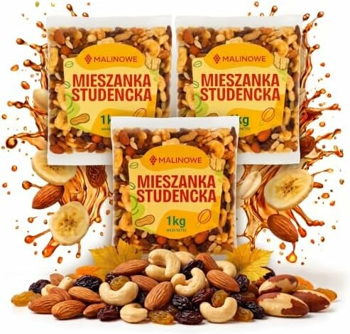 Malinowe mieszanka studencka 3 kg – orzechy, rodzynki i bakalie, 3 x 1 kg