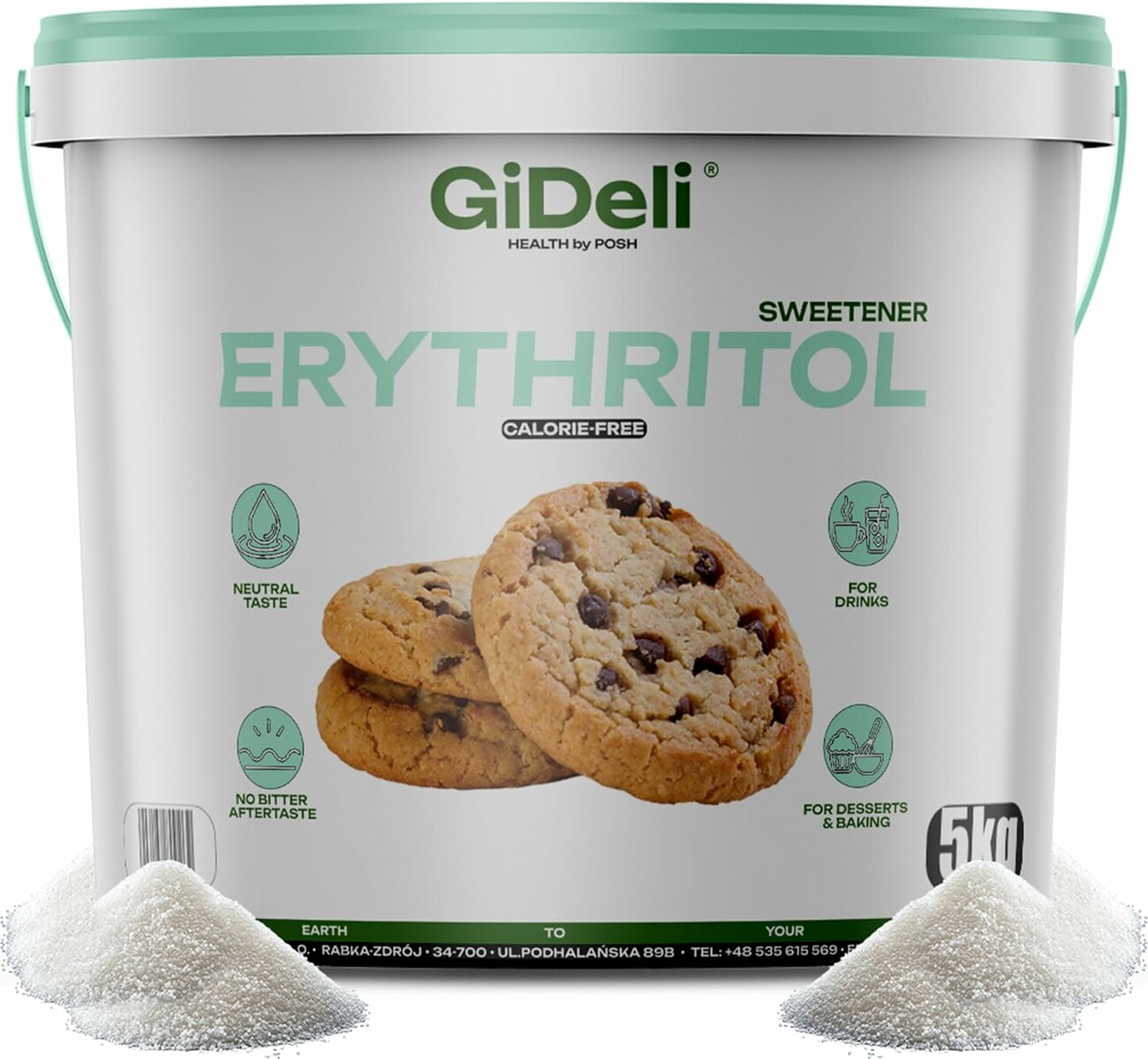 GiDeli erytrytol 5 kg – krystaliczny zamiennik cukru w wiaderku