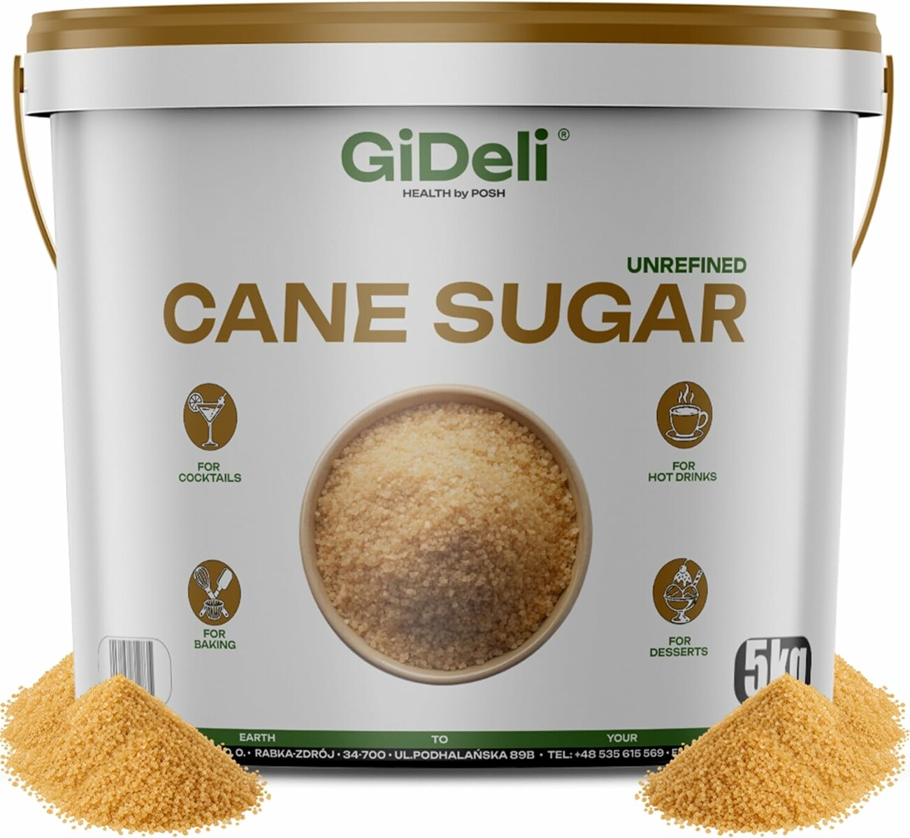 GiDeli cukier trzcinowy nierafinowany 5 kg – brązowy, w wiaderku