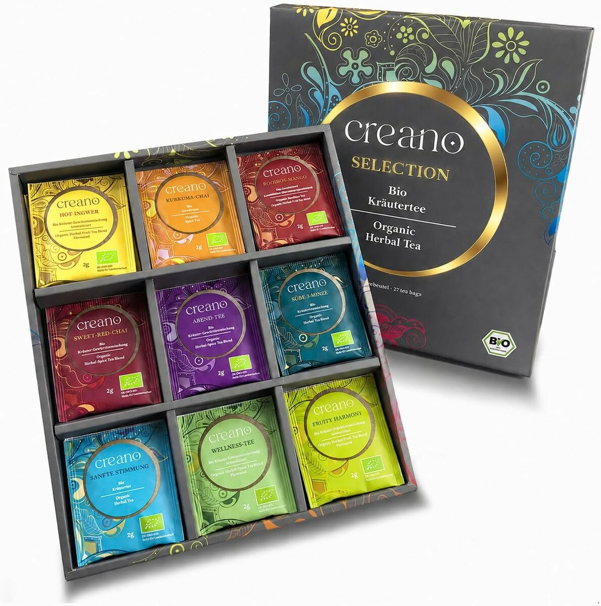 Creano Organic – zestaw ekologicznych herbat ziołowych, 27 torebek, 9 smaków