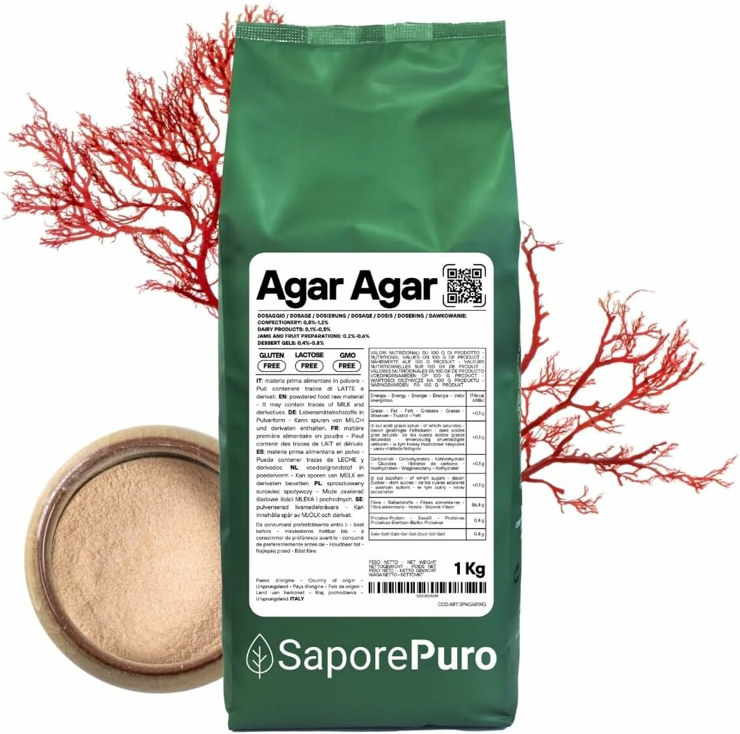 SaporePuro agar agar w proszku 1 kg – roślinny środek żelujący
