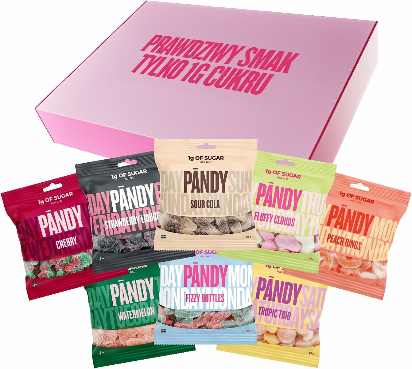 Pändy mix żelków bez cukru 8 x 50 g – szwedzkie żelki o niskiej kaloryczności