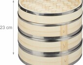 Relaxdays parowar bambusowy 3-poziomowy, Ø 24 cm, z pokrywką – zdjęcie 4