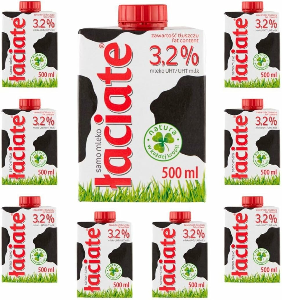 Łaciate mleko UHT 3,2% 8 x 500 ml – zestaw 4 litrów mleka w kartonach