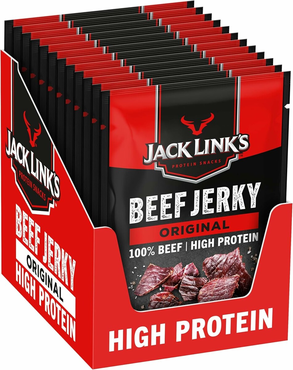 Jack Link's Beef Jerky Original 12 × 60 g – suszona wołowina, przekąska proteinowa