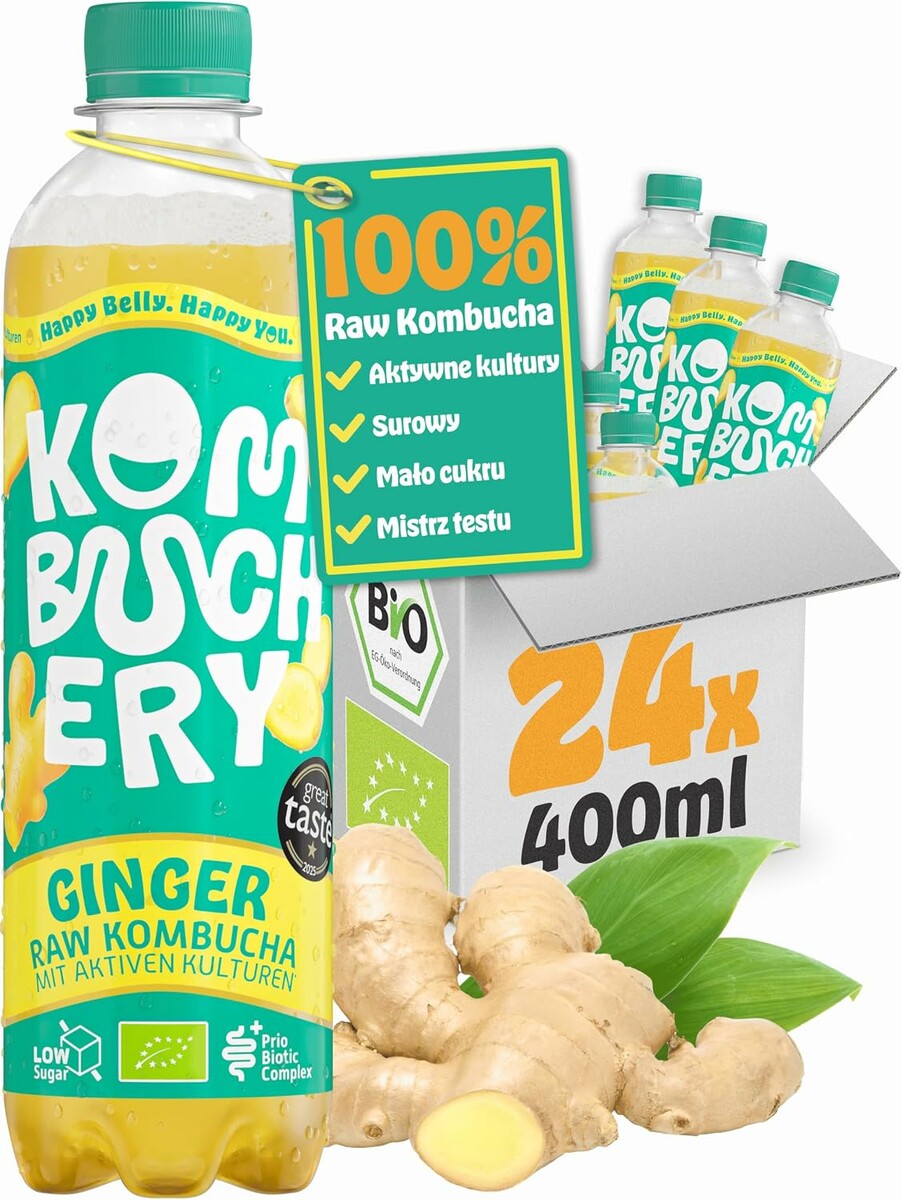 KOMBUCHERY surowa kombucha imbirowa EKO 24 x 400 ml – niepasteryzowana