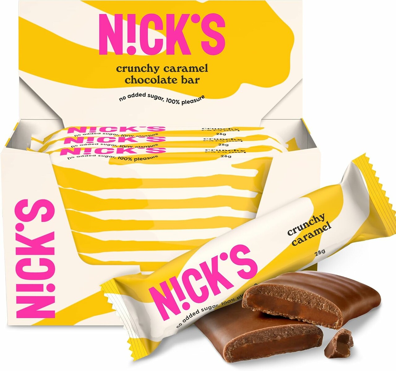 N!CK'S Crunchy Caramel 21 x 28 g – keto batony karmelowo-migdałowe w czekoladzie