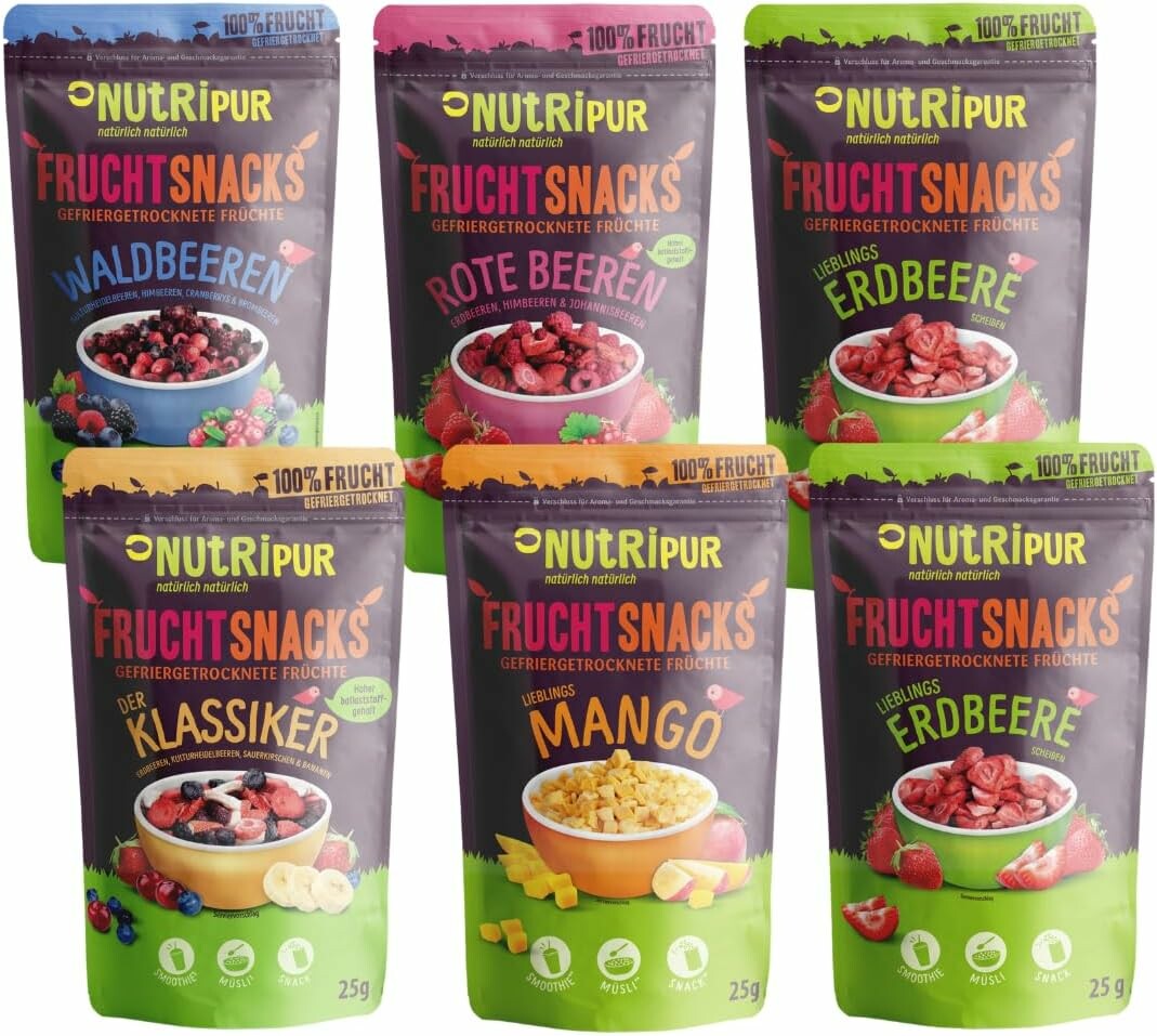 NutriPur zestaw 6 owoców liofilizowanych po 25 g – mieszanka bez cukru