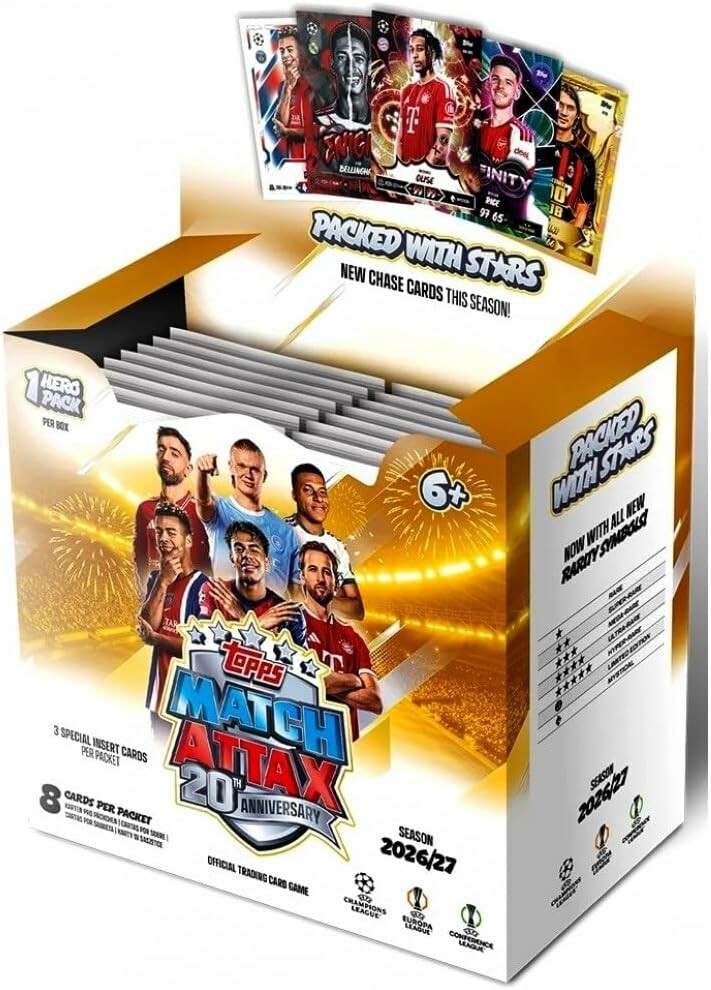 Topps Match Attax UEFA 2026/27 – karty piłkarskie, pełny box 36 paczek