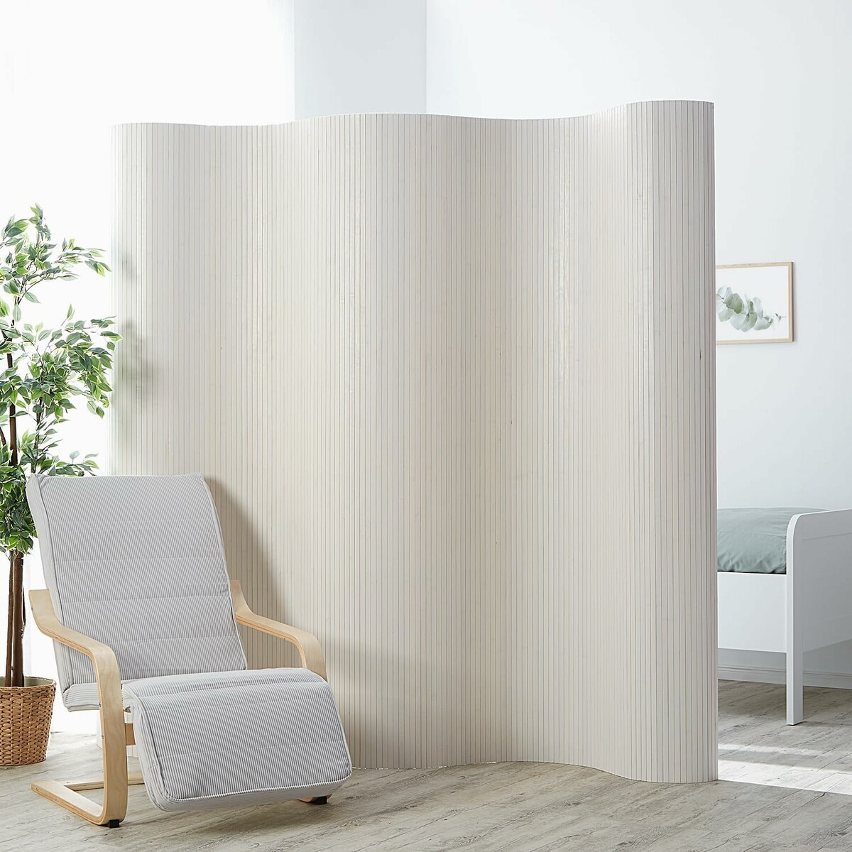 Homestyle4u parawan bambusowy 250 x 195 cm – biały, zwijany