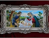 Lnxp Święta Rodzina – reprodukcja w barokowej ramie, stare srebro, 96 x 96 cm – zdjęcie 2