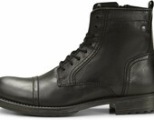 JACK & JONES JFW Russel Leather – sztyblety męskie skórzane, antracytowe – zdjęcie 3