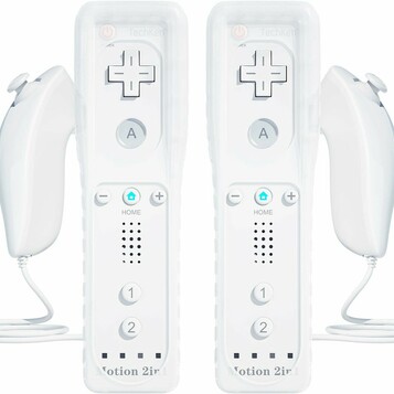 TechKen 2x Wii Remote Plus z Motion Plus + 2x Nunchuk – zestaw kontrolerów, biały