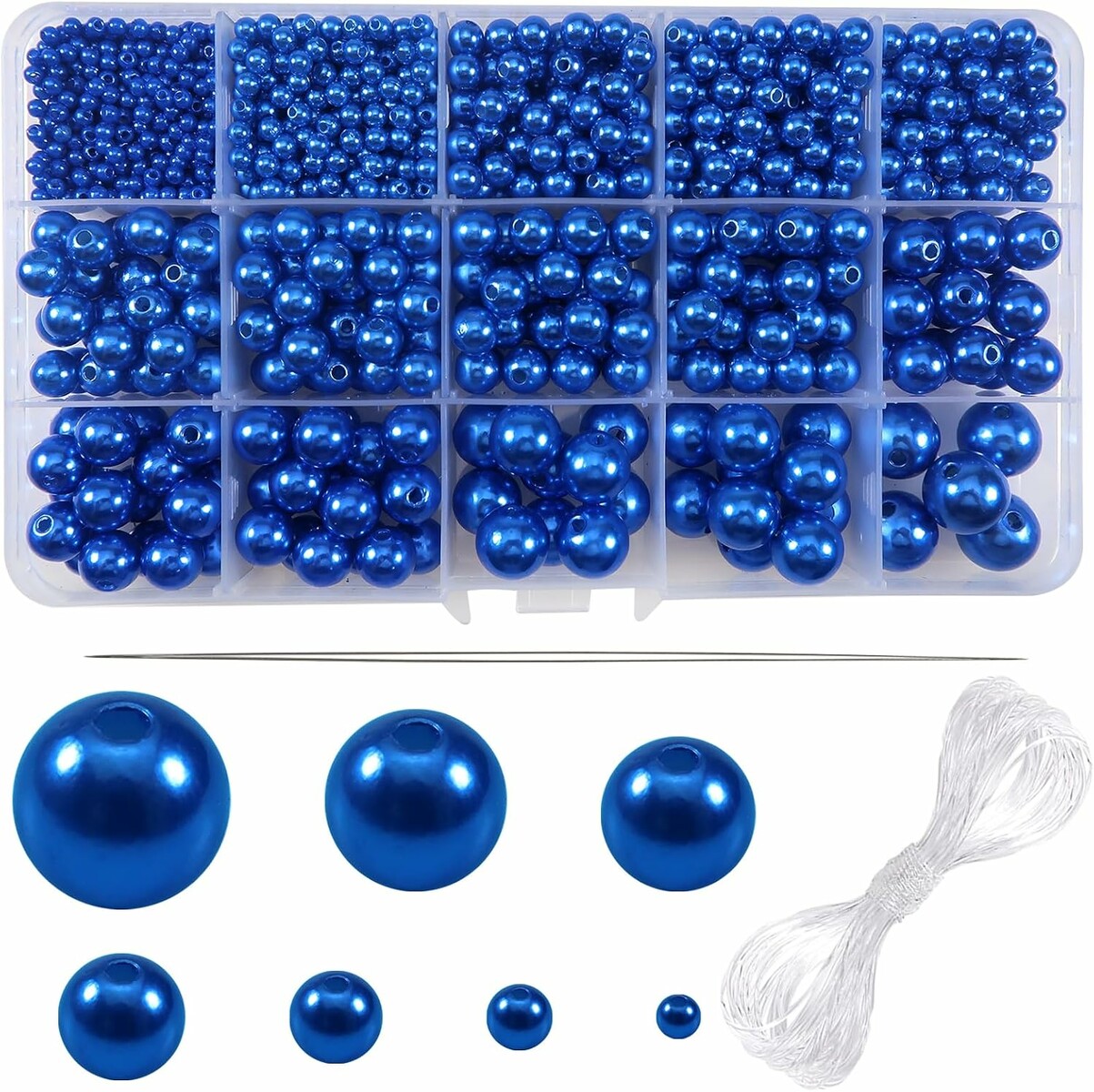 TOAOB DE-CLB1213 – plastikowe perełki i kuleczki 3–14 mm, 1400 szt., niebieskie