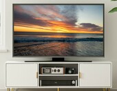 HEYZOEY szafka RTV 137 cm do telewizorów 55–65 cali – biała, złote uchwyty – zdjęcie 1