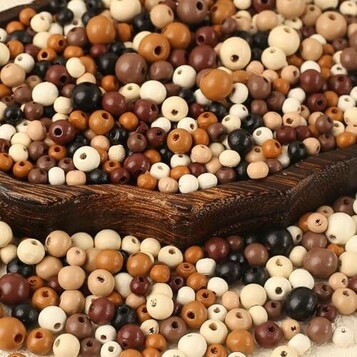 Drewniane koraliki vintage 6–10 mm HERZONE (stan nowy)