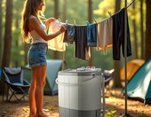 Wiltec pralka wirnikowa z wirówką – mini pralka turystyczna, 2 komory, szara – zdjęcie 2