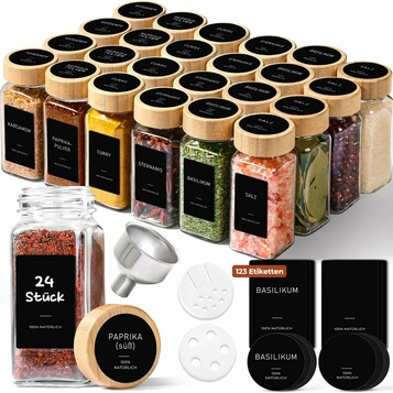ComSaf słoiczki na przyprawy 120 ml, 24 szt. – szkło, bambusowe pokrywki