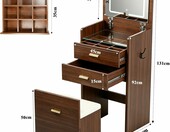 Askelierg mała toaletka 3 w 1 z lustrem LED i stołkiem 40 x 50 x 92 cm – brązowa – zdjęcie 2