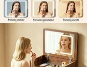 Askelierg mała toaletka 3 w 1 z lustrem LED i stołkiem 40 x 50 x 92 cm – brązowa – zdjęcie 4