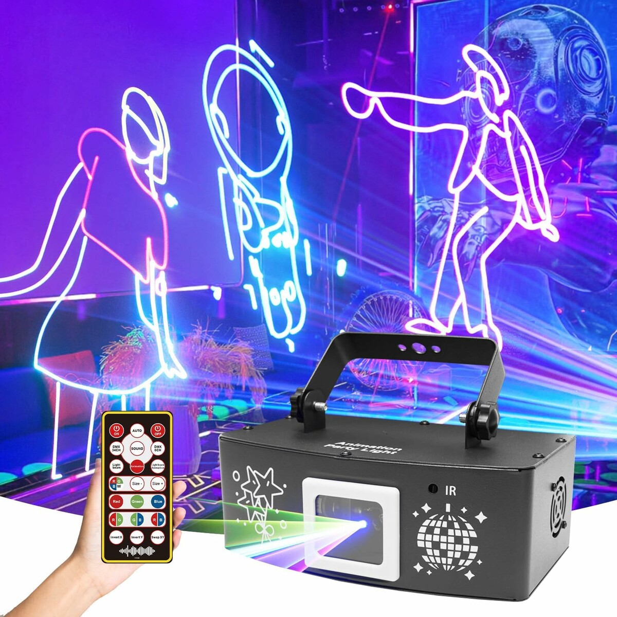 Skaner laserowy RGB DMX512 z pilotem YMLUKzun, stan: nowy
