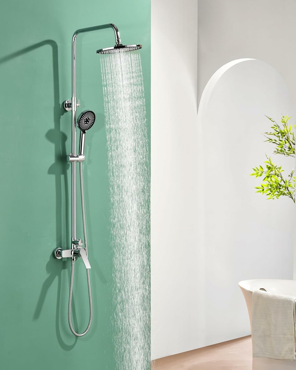 Baollansa zestaw prysznicowy z baterią i deszczownicą 23 cm, regulacja 90–120 cm, chrom
