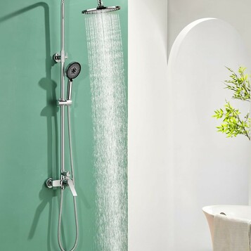 Baollansa zestaw prysznicowy z baterią i deszczownicą 23 cm, regulacja 90–120 cm, chrom