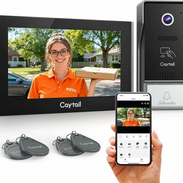 Caytail wideodomofon Wi-Fi 2-przewodowy, ekran dotykowy 7 cali, kamera 1080p, RFID