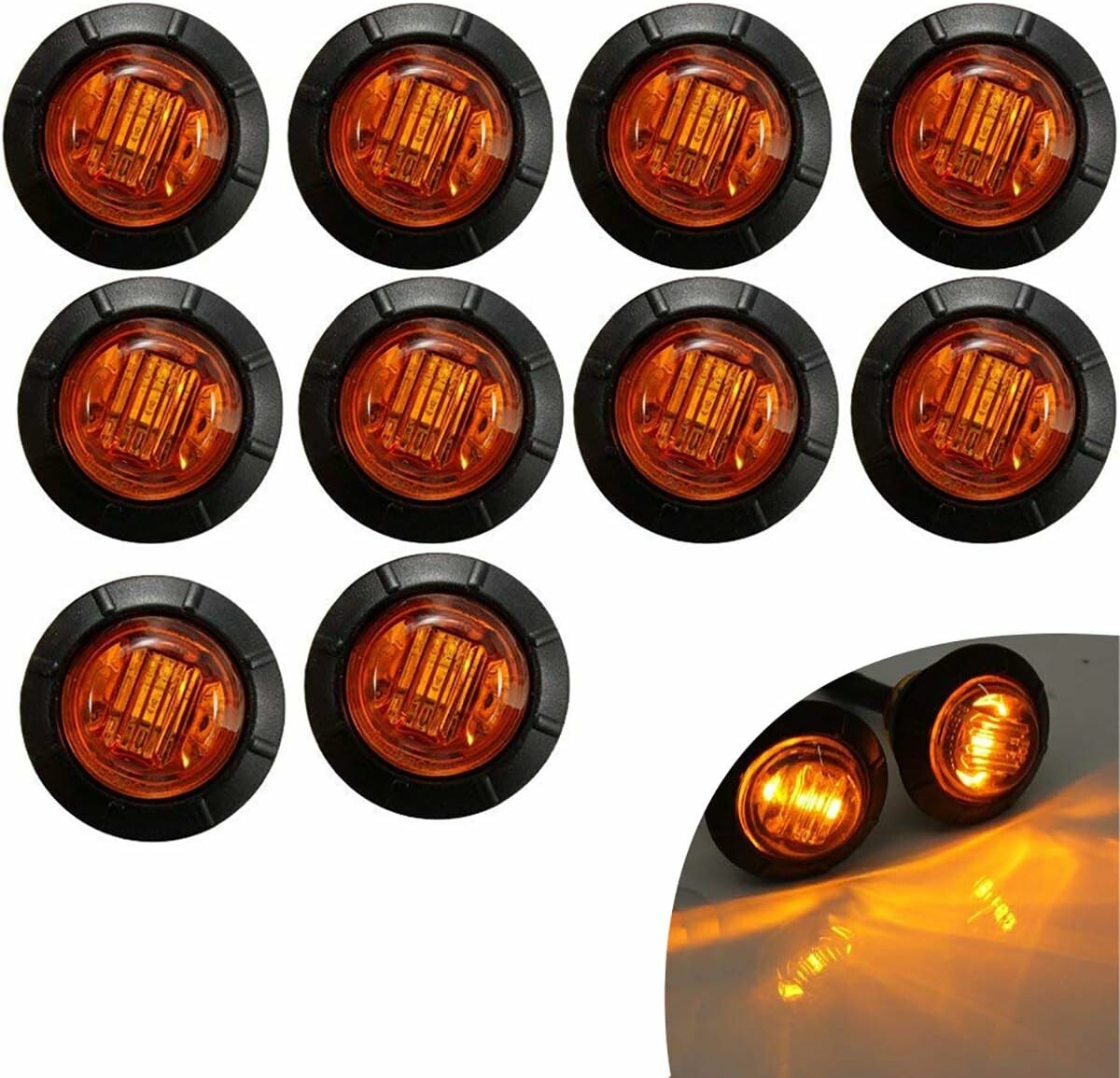 KYYET lampy obrysowe LED 3/4 cala 12 V, 10 szt. – bursztynowe obrysówki boczne