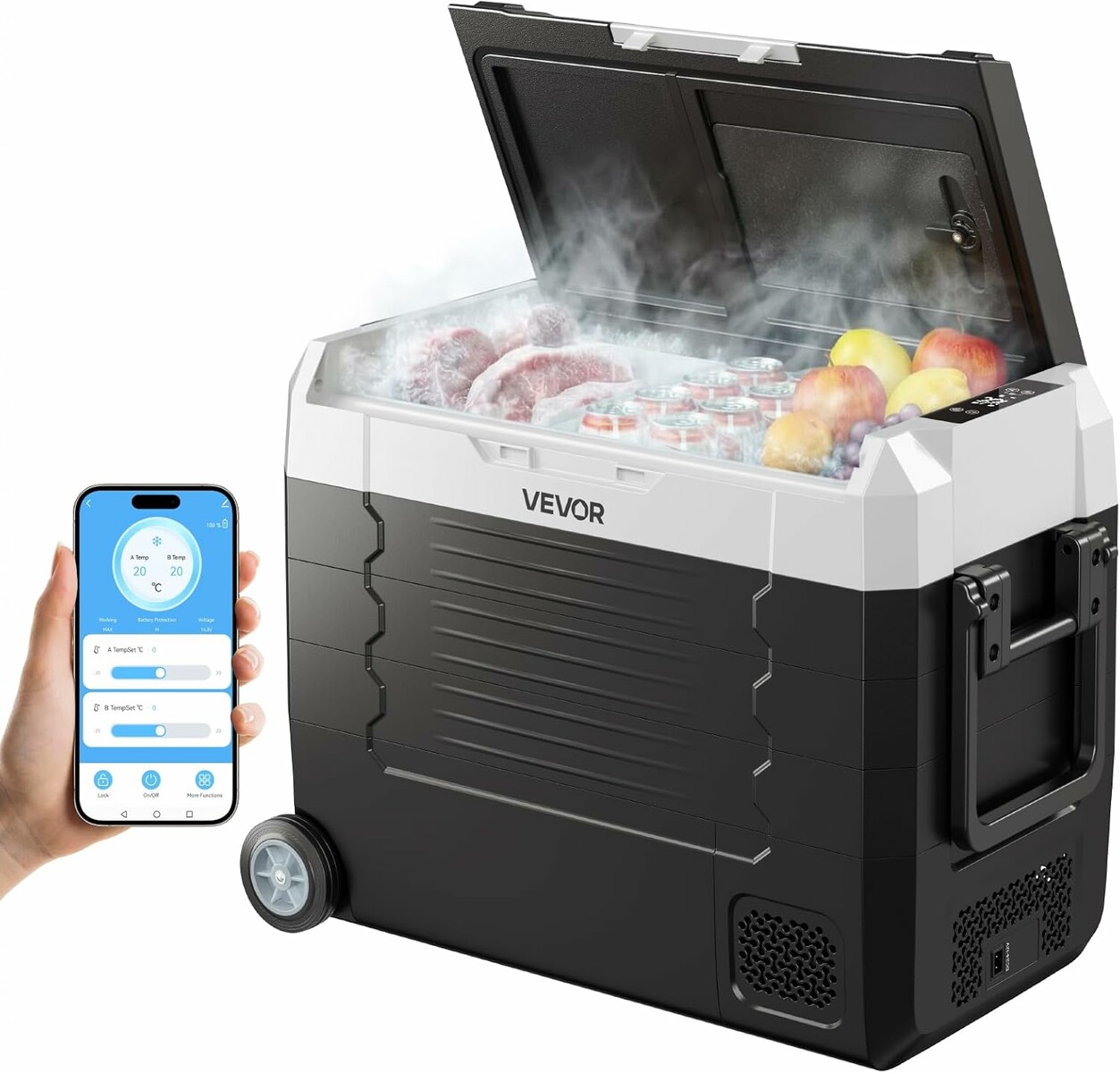 VEVOR lodówka samochodowa kompresorowa 45 l, dwie strefy, 12/24 V i 230 V