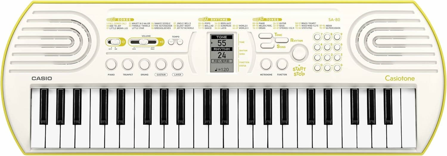 Casio SA-80 – mini keyboard dla dzieci, 44 klawisze, biało-zielony