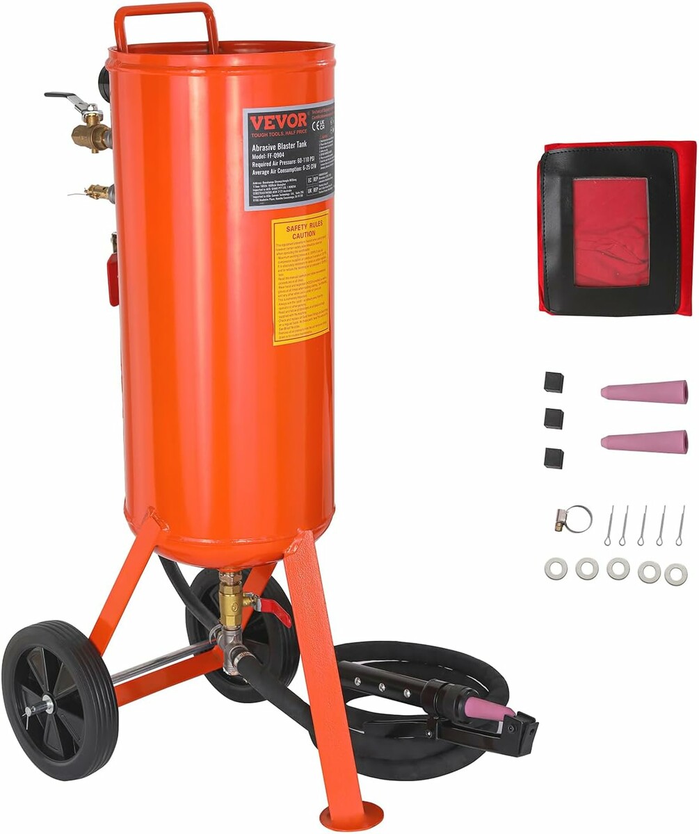 VEVOR piaskarka mobilna 37 l, 60–110 psi, na kółkach, z 2 dyszami ceramicznymi