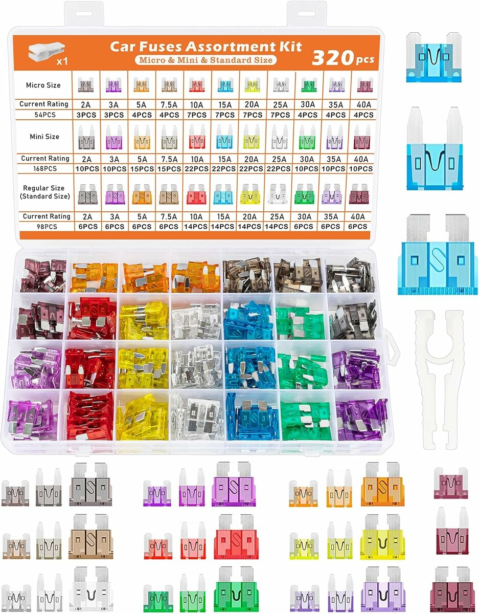 Zestaw bezpieczników samochodowych 320 szt. Micro, Mini, Standard 2–40 A