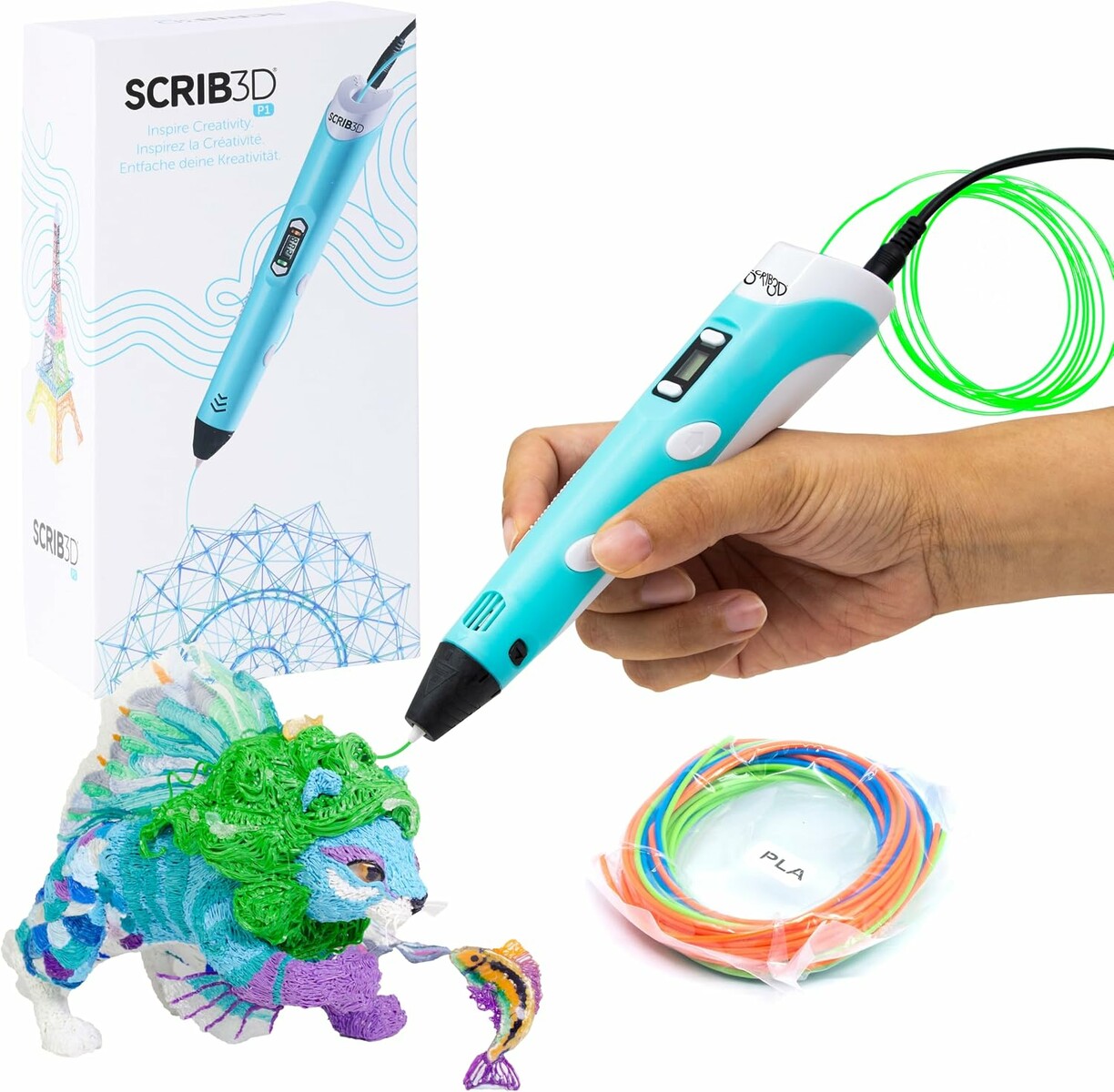 SCRIB3D P1 – długopis 3D z wyświetlaczem, 3 kolory filamentu PLA i szablony