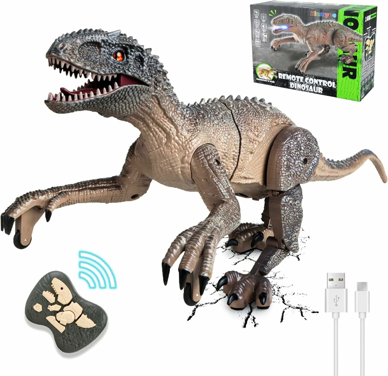 Kizmyee 3701-1A – chodzący dinozaur zdalnie sterowany 2,4 GHz, ryk i LED