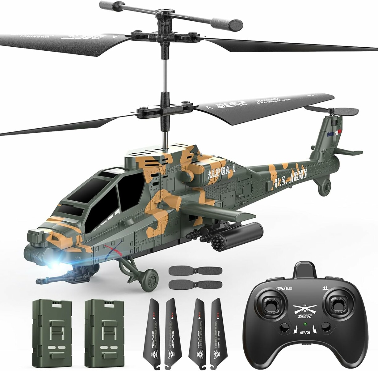 DEERC Apache SQN040 – helikopter zdalnie sterowany 2,4 GHz, 2 akumulatory