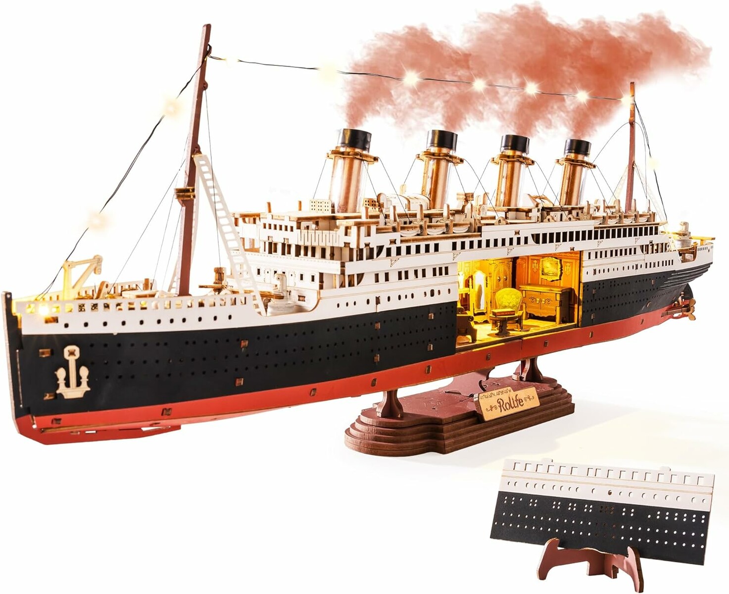 Rolife TGL02 Titanic – drewniane puzzle 3D z oświetleniem LED, 433 elementy