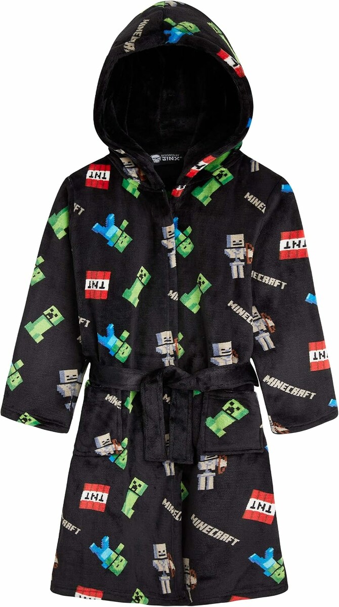Minecraft szlafrok dziecięcy polarowy z kapturem Creeper – czarny, 7-8 lat