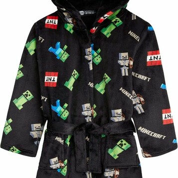 Minecraft szlafrok dziecięcy polarowy z kapturem Creeper – czarny, 7-8 lat