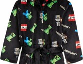 Minecraft szlafrok dziecięcy polarowy z kapturem Creeper – czarny, 7-8 lat – zdjęcie 1