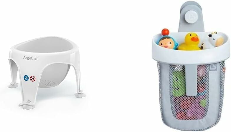 Angelcare ronda kąpielowe do dużej wanny + Munchkin koszyk na zabawki – jasnoszare