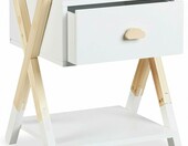 Relaxdays 10051021 szafka nocna dziecięca z szufladą, nogi X – biała/naturalna – zdjęcie 3
