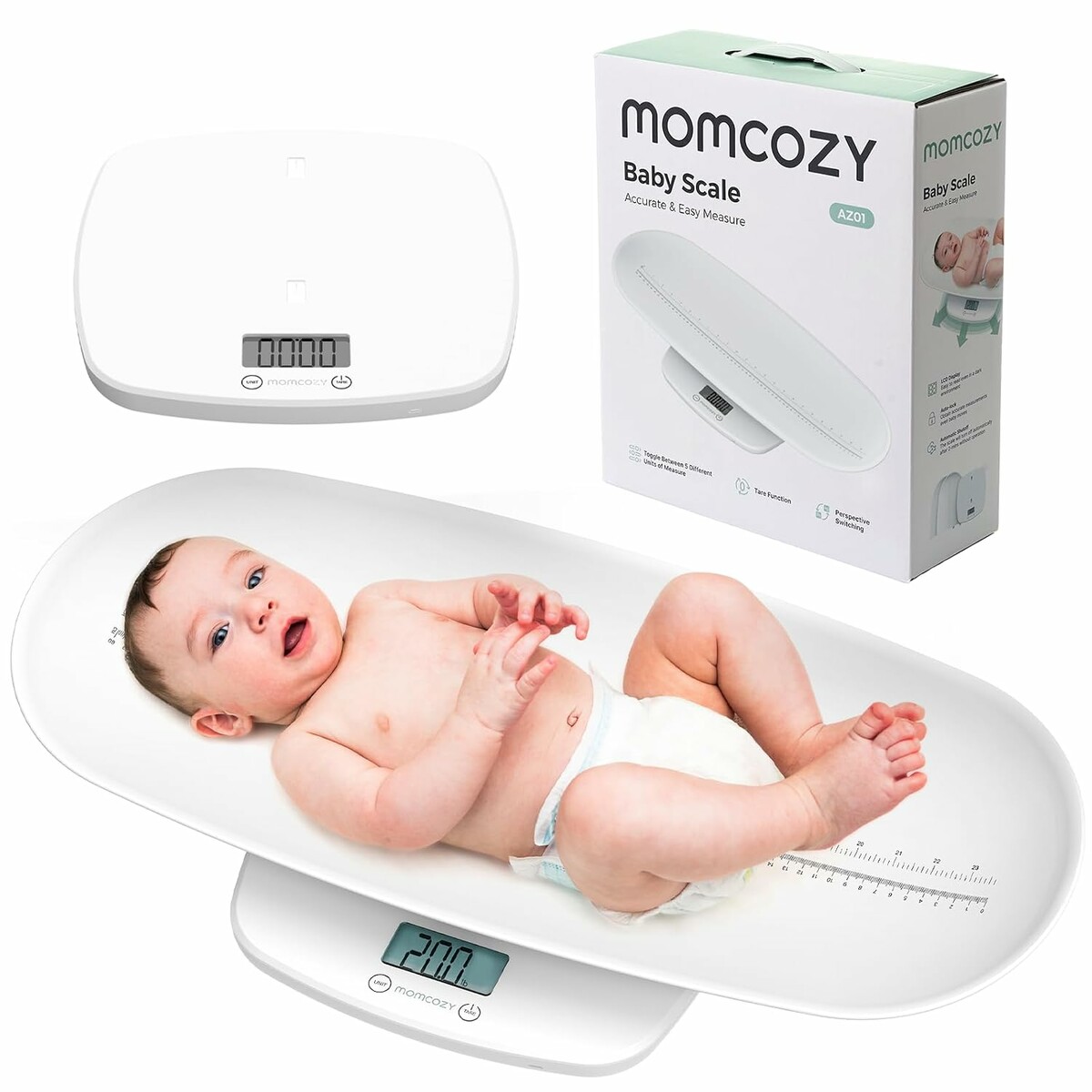 Momcozy AZ01 waga dla niemowląt z miarką wzrostu i wyjmowaną tacą, do 150 kg