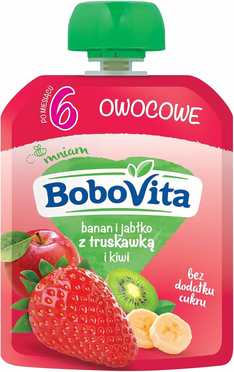 BoboVita mus owocowy banan, jabłko, truskawka i kiwi 80 g – deserek po 6. miesiącu