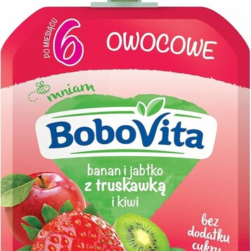 BoboVita mus owocowy banan, jabłko, truskawka i kiwi 80 g – deserek po 6. miesiącu