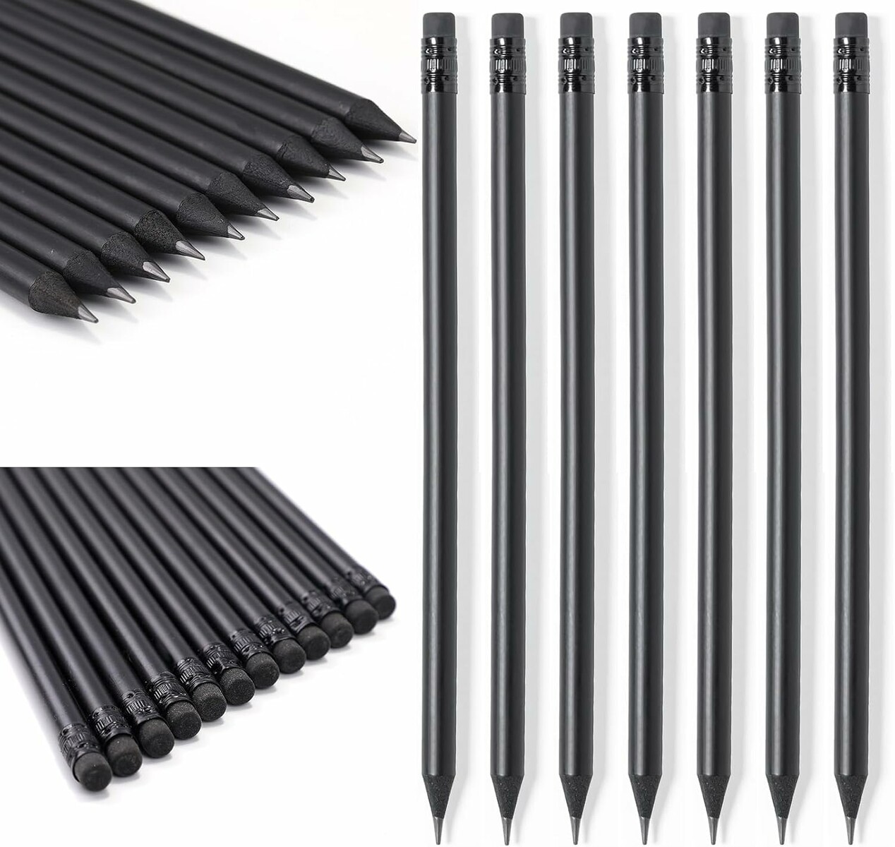 Sxutop ołówki HB z gumką 19 cm – zestaw 100 sztuk, czarne drewno
