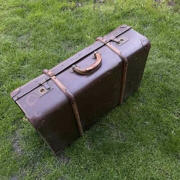 Skórzana drewniana walizka retro vintage lata 60 (używany)